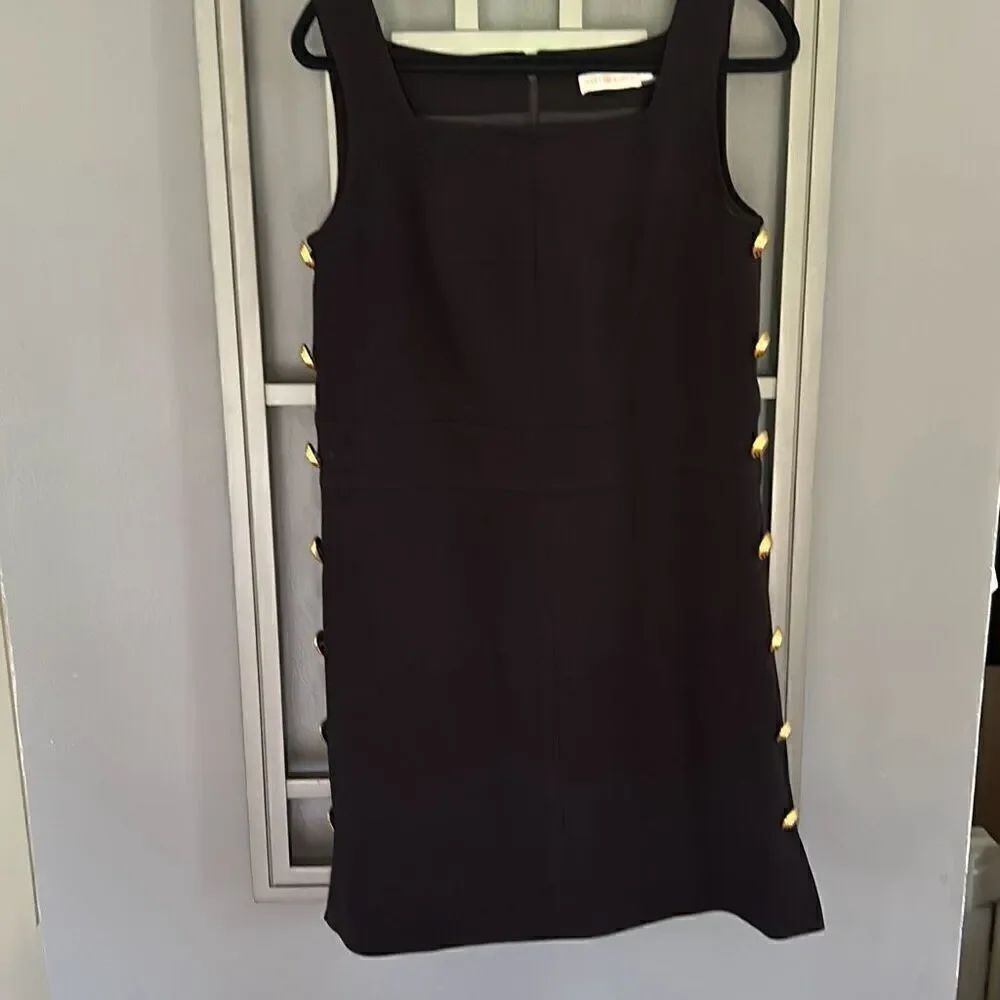 Tory Burch black shift dress square neck 4￼gold buttons